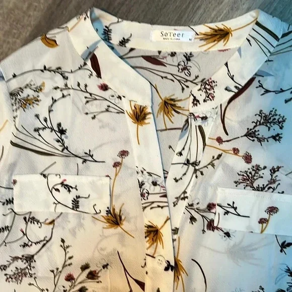 Soteer white button up blouse white with nature pattern - Picture 4 of 9
